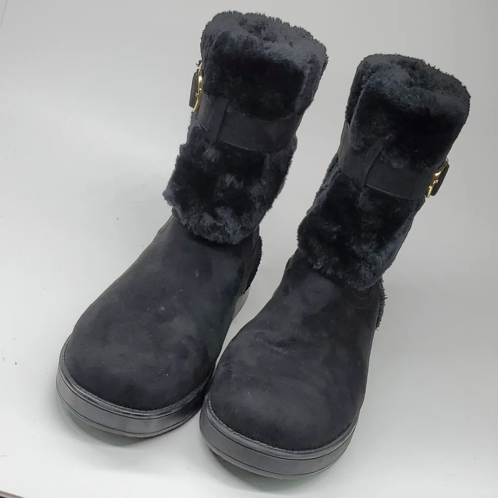 G By Guess Addalyn Black Faux Fur Ankle Strap Ankle Boot